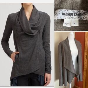 Helmut Lang 100% Wool Gray Draped Zip Front Blazer Jacket Size Large Made in USA